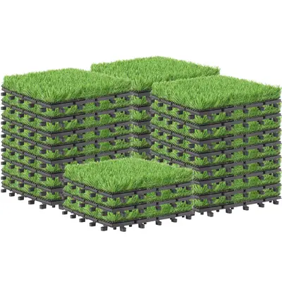 BuxWellBang 27 PCS Interlocking Artificial Grass Tiles - 12\
