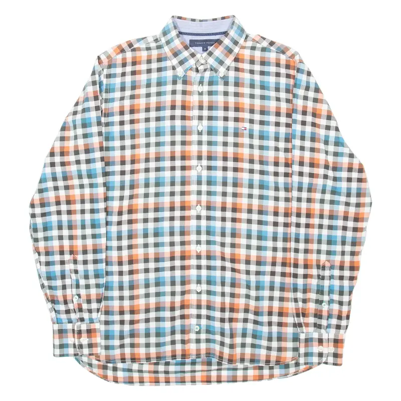 TOMMY HILFIGER Mens Shirt White Check Long Sleeve M