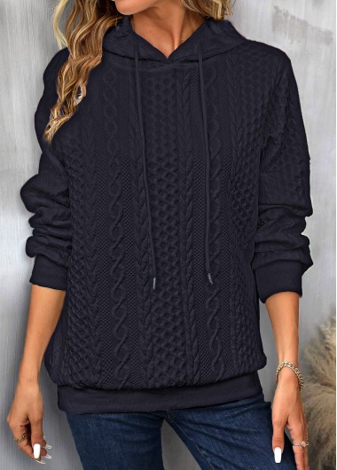 Modlily Patchwork Navy Drawstring Long Sleeve Hoodie - M