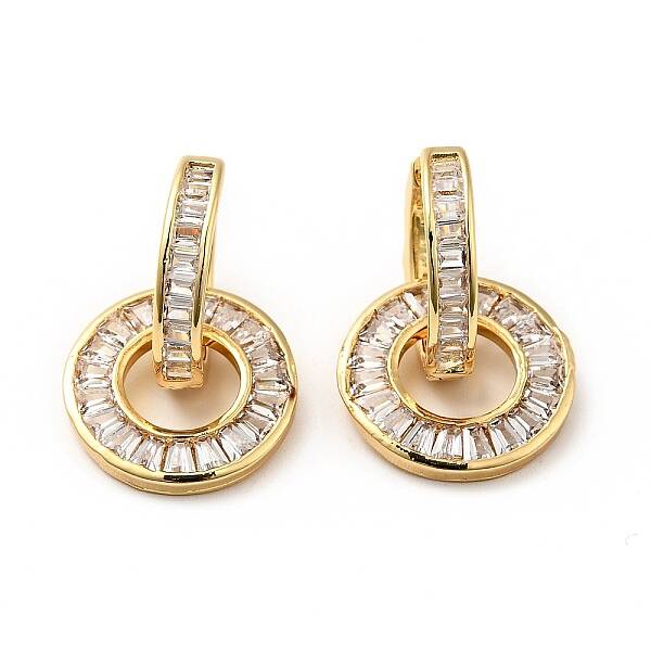 Clear Cubic Zirconia Interlocking Double Ring Dangle Hoop Earrings