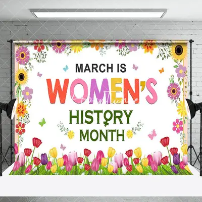 Colorful Tulip Floral Womens History Month Backdrop - Aperturee