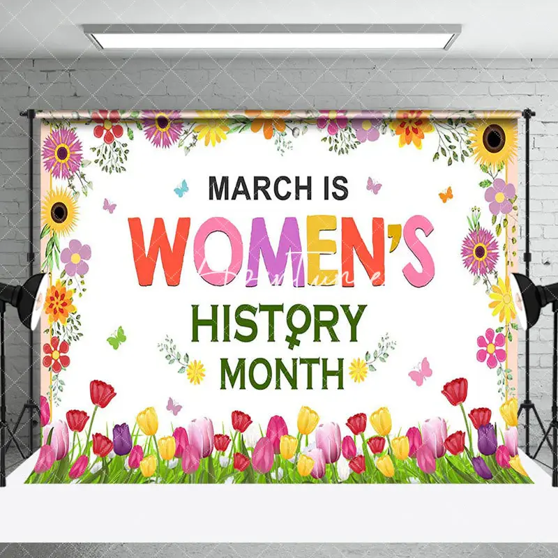 Colorful Tulip Floral Womens History Month Backdrop - Aperturee