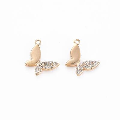Brass Micro Pave Clear Cubic Zirconia Charms