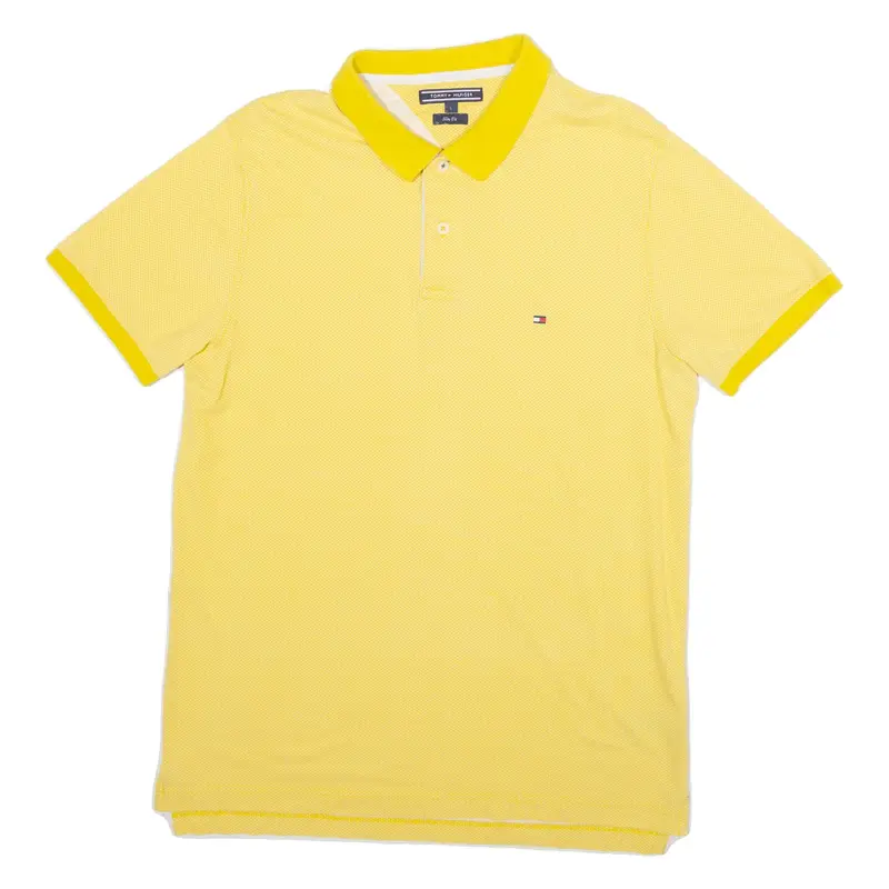 TOMMY HILFIGER Slim Fit Mens Polo Shirt Yellow Spotted L