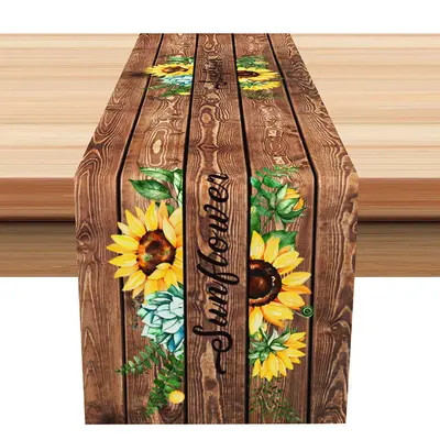 Wooden Textured Sunflowers Table Runner For Summer - Aperturee