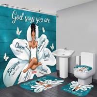 Bathroom Decorations, 1 Count Shower Curtain Or 4 Counts/set Shower Curtain & U-shaped Mat & Toilet Lid Cover & Bath Mat, Bat...