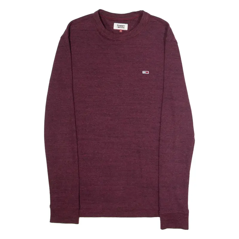 TOMMY JEANS Mens Jumper Maroon Crew Neck Tight Knit M