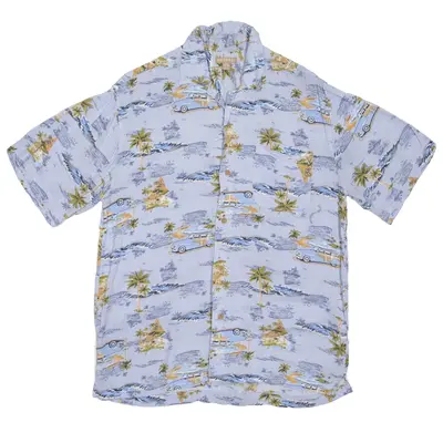 GEORGE Cars Hawaiian Shirt Blue Short Sleeve Mens S