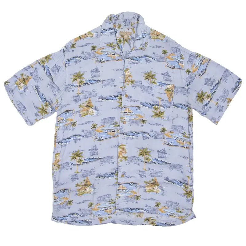 GEORGE Cars Hawaiian Shirt Blue Short Sleeve Mens S