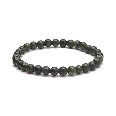 Natural Serpentine Round Beaded Stretch Bracelet