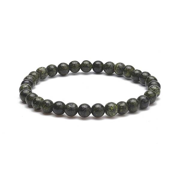 Natural Serpentine Round Beaded Stretch Bracelet
