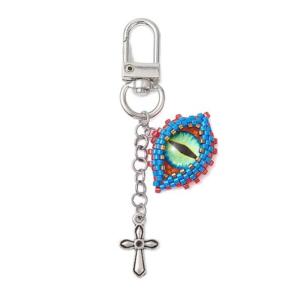 Evil Eye Glass Seed Loom & Cross Alloy Pendant Decoration