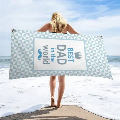 Best Dad In The World Blue White Custom Beach Towel - Aperturee
