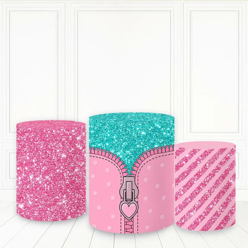 Pink Glitter Blue Zipper Plinth Cover Girl Princess Cake Table Cover