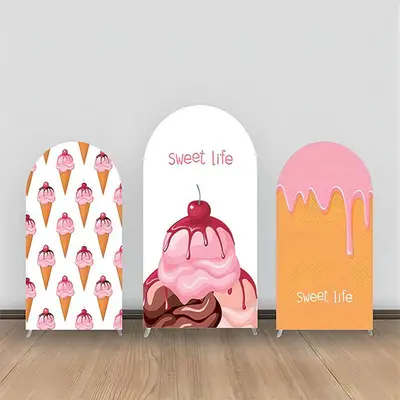 Sweet Life Pink White Ice Cream Arch Backdrop Kit - Aperturee