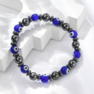 Handmade Evil Eye Lampwork Beads Stretch Bracelets