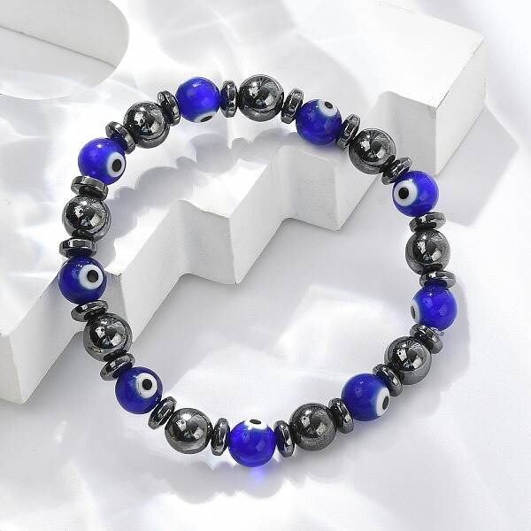 Handmade Evil Eye Lampwork Beads Stretch Bracelets