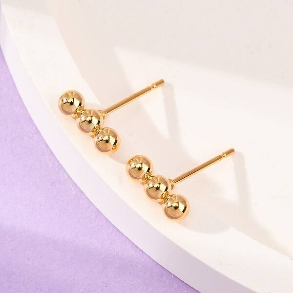 201 Stainless Steel Beaded Horizontal Bar Stud Earrings with 316 Stainless Steel Pin for Women