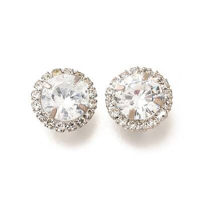 Brass Micro Pave Clear Cubic Zirconia Buttons
