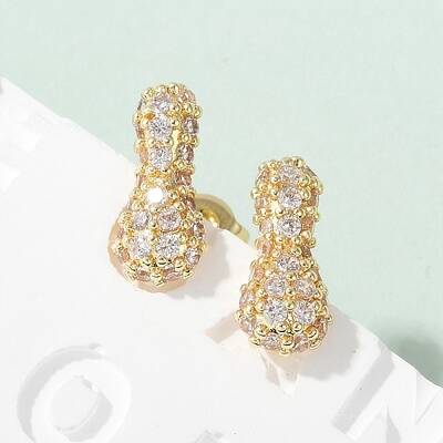 Brass Micro Pave Cubic Zirconia Stud Earrings