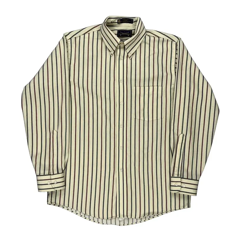Wrinkle Free The Arrow Company Striped Shirt - Medium Cream Cotton Blend