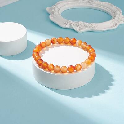 Natural Carnelian Round Beaded Stretch Bracelet