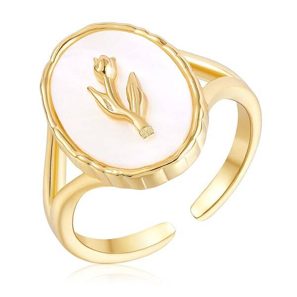 925 Sterling Silver Oval with Tulips Open Cuff Ring