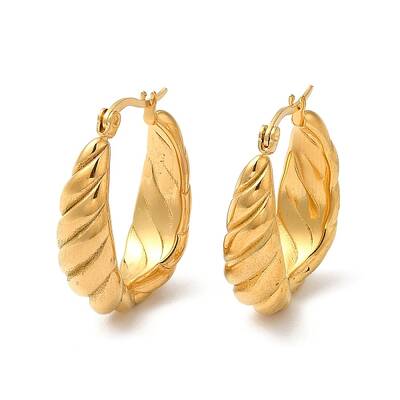 Ion Plating(IP) 304 Stainless Steel Grooved Oval Hoop Earrings