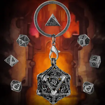 Mini DND Dice Set, 1 Set Mini DND Dice Set & Small Portable Keychain Metal Case, Role Playing Board Games Accessories for Boy...