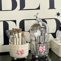 Rotatable Bow Decor Makeup Brush Storage Box, Dustproof Makeup Brush Holder with Lid, Cosmetic Brush Organizer, Makeup Tool O...