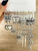 Butterfly, Heart, Mushroom, Snake, Texture Metal Design Dangle Earrings (9 Pairs), Casual Alloy Jewelry for Women & Girls, St...