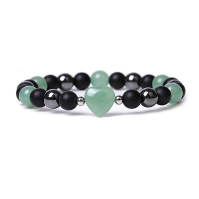 Natural Green Aventurine Heart Beaded Stretch Bracelet
