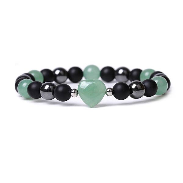 Natural Green Aventurine Heart Beaded Stretch Bracelet