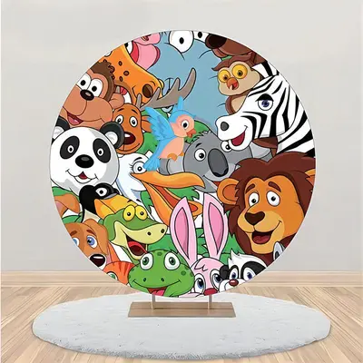 Round Various Anmials Backdrop For Baby Shower Party - Aperturee