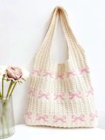 Women's Bowknot Pattern Crochet Shoulder Bag, Fashionable Bow Decor Tote Bag for Daily Used, Casual Trendy Versatile High-qua...