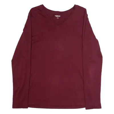 LANDS END Relaxed Fit Mens T-Shirt Maroon Long Sleeve V-Neck S
