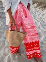 Women's Fish Print Wide Leg Pants, Boho Casual Elastic Waist Trousers for Beach Vacation Holiday, Ladies Bottoms for Summer, ...