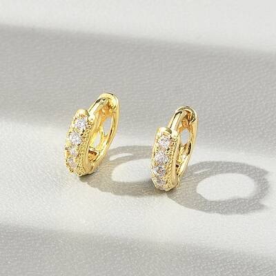 Brass Micro Pave Clear Cubic Zirconia Hoop Earrings