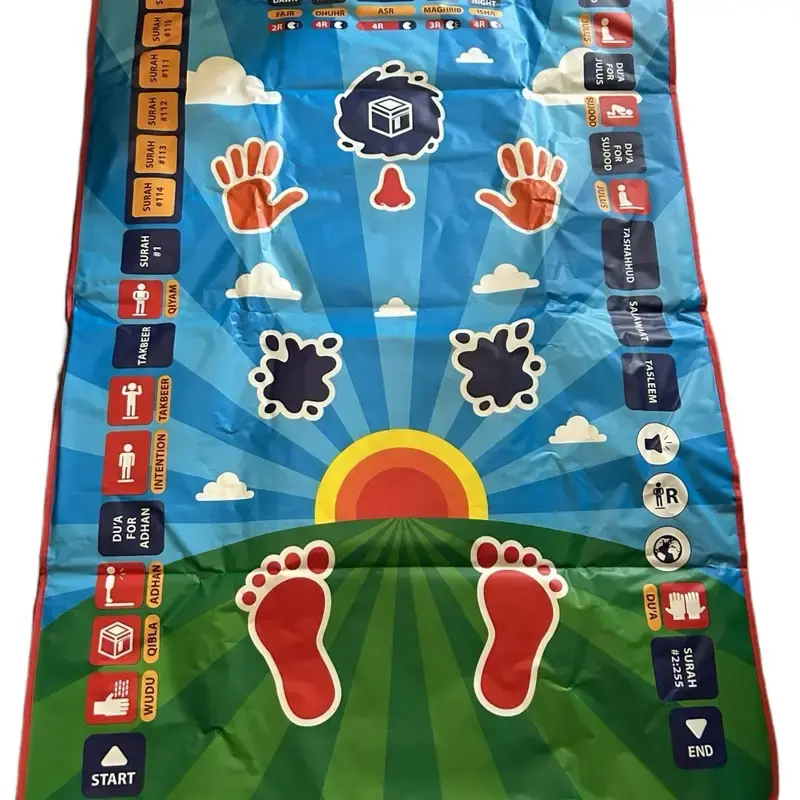 Prayer Mat Talking - Interactive Design with Hand and Foot Icons for Unique User Experience