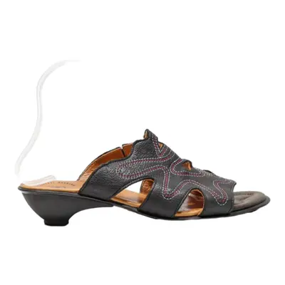 THINK Slider Sandals Black Leather Womens UK 5