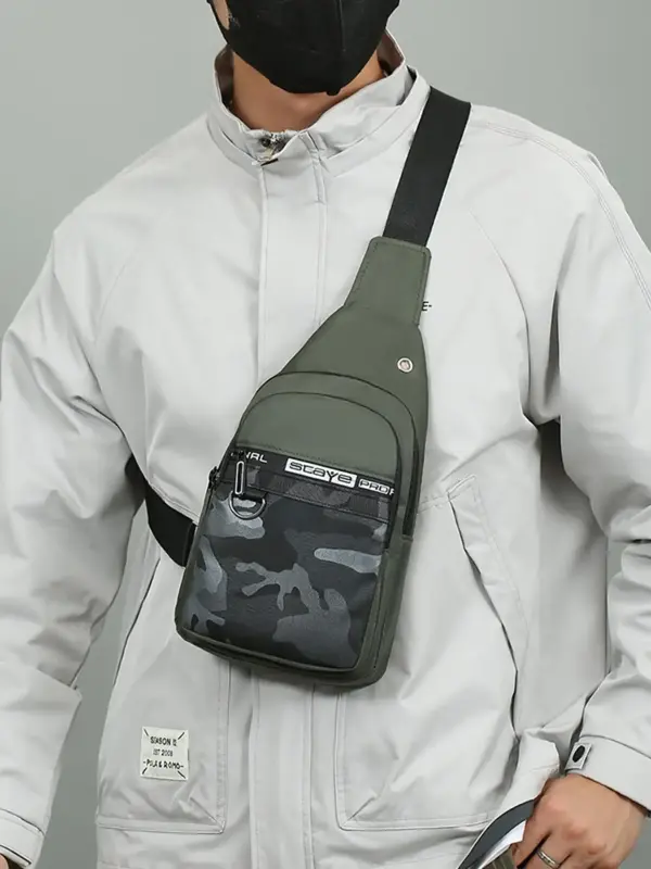 Men's Casual Fashion Camo Pattern Zipper Sling Bag, 2025 New Style Outdoor Sports Chest Bag, Trendy Versatile Large Capacity ...