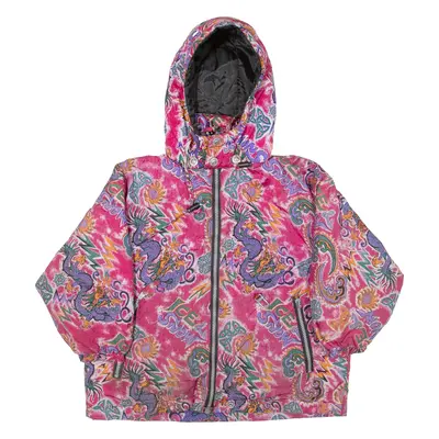 RODEO Quilted Lined Dragon Girls Rain Jacket Pink Hooded 6Y