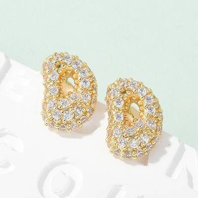Brass Micro Pave Cubic Zirconia Stud Earrings