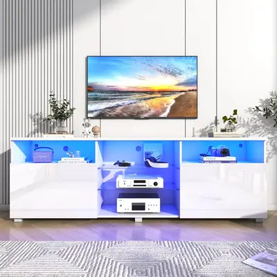Modern LED65inch TV Stand for 65/70/75 inch TV,High Glossy TV Entertainment Center with Storage Drawer,TV Stands for Living R...