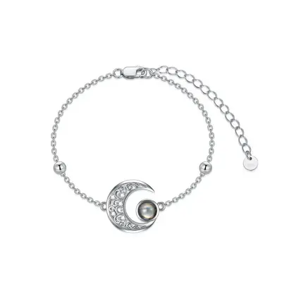 Sterling Silver Circular Shaped Projection Stone Moon Charm Bracelet
