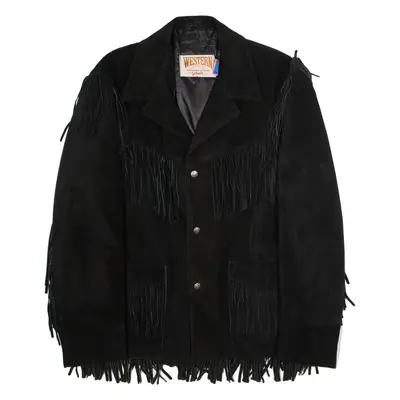 SCHOTT Western Fringed Mens Jacket Black Leather Suede 90s USA M