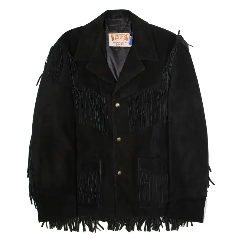 SCHOTT Western Fringed Mens Jacket Black Leather Suede 90s USA M