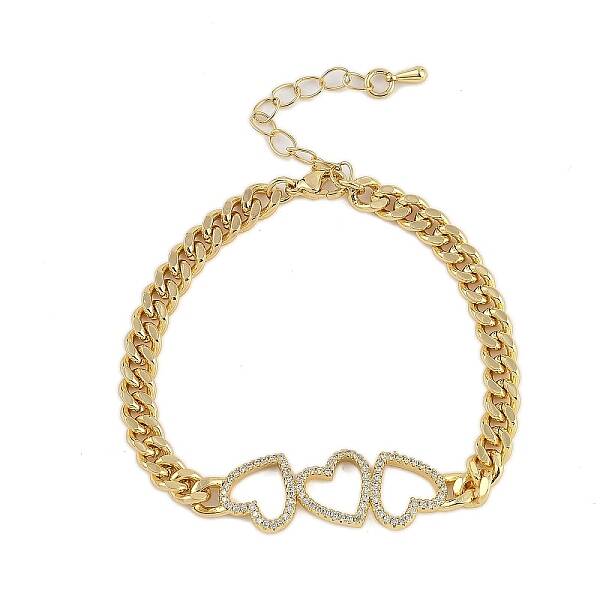 Rack Plating Brass Bracelets with Cubic Zirconia for Women