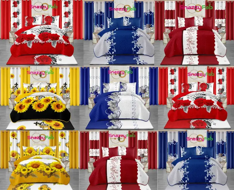 11 Pieces Bedspread With Matching Curtains & Bath Decor, King Size Quilt Bedding set, Queen Bedding sets, King Bedspread, Que...