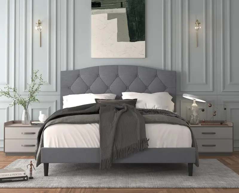 Favorer Malachi Tufted Upholstered Platform Bed - Elegant Design for Comfort and Style, No Box Spring Required